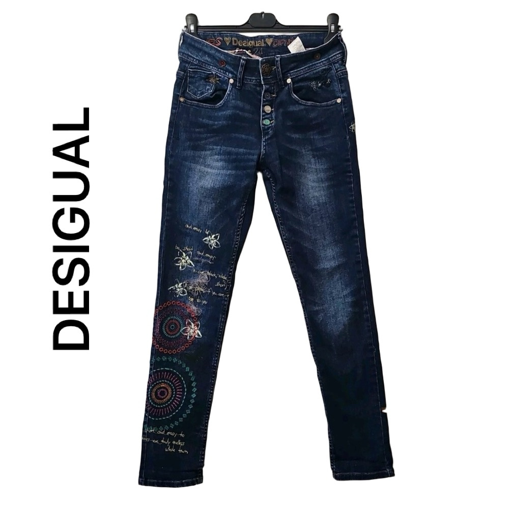 Desigual Y2K Embroidered Jeans Unique Design Size 24